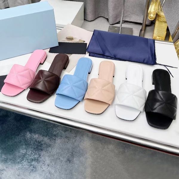 

casual shoes new women slippers designer square flat sandals summer leather brand triangle label loafers shoes high heels walking seaside be, Black