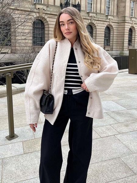 

women s jackets traf casual jacket women fashion chic lady long sleeves mock neck warm thick coat female autumn winter coats 230225, Black;brown