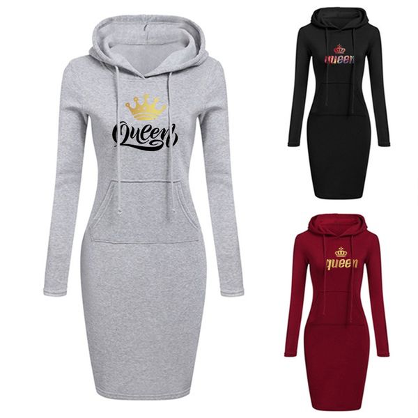 

women's hoodies sweatshirts fashion sweatshirt dresses for women pocket hooded casual dress solid color long sleeve mini dress kleid s-, Black