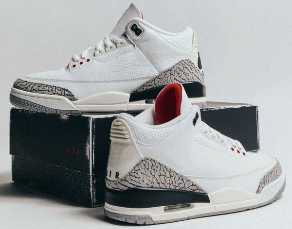 

3 authentic white cement reimagined shoes 3s og summit white/fire red-black-cement grey men basketball sports sneakers with original box dn3