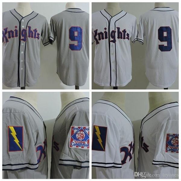 

roy hobbs the natural #9 knights redford white grey men's movie baseball jerseys314d, Blue;black