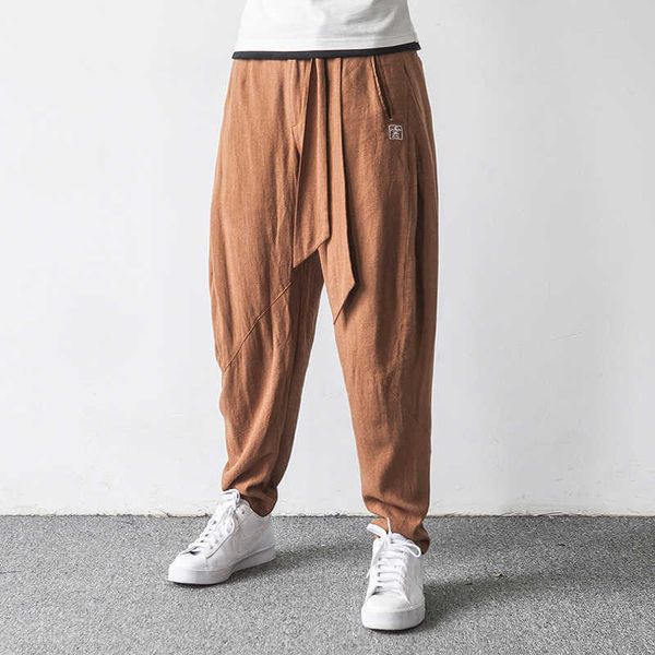 

men's pants harajuku kimono japanese come mens wide leg pants casual bandage loose linen trouser men harlan haori samurai asian comes z, Black