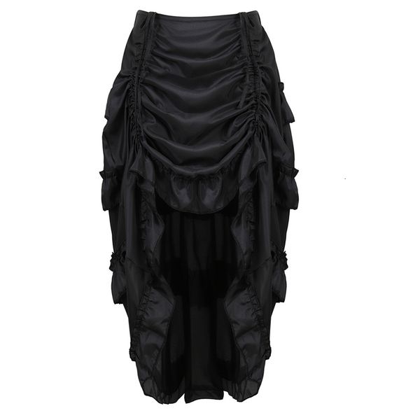 

skirts steampunk women skirts gothic irregular shirring pleated party maxi long skirt high low costumes punk corset plus size red 230225, Black