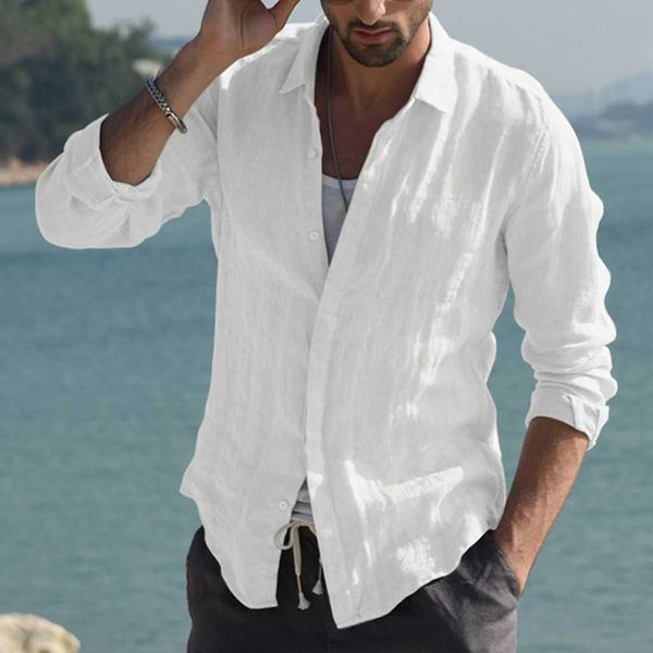 

cotton casual cardigan shirt spring and autumn men's solid color long-sleeved linen xsgk, White;black