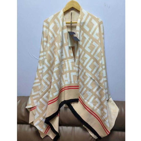 

women's cape autumn and winter high-end new personalized versatile color matching wool blended shawl, Black