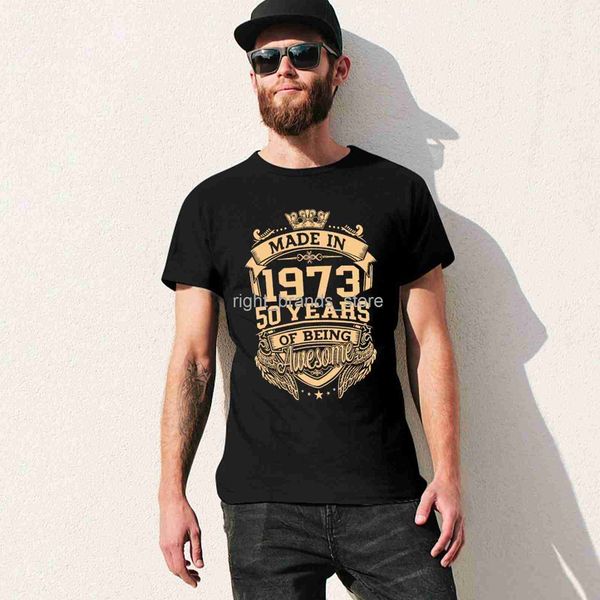 

men's t-shirts 100% katun buatan 1973 50 tahun menjadi luar biasa 50th ulang tahun pria baru kaus tee streetwear wanita kasual harajuku, White;black
