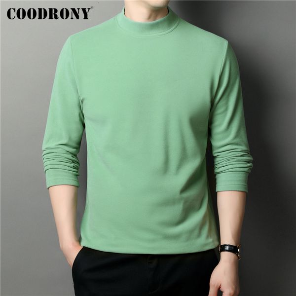 

men's t-shirts coodrony brand pure color mock neck sweater men clothes autumn winter soft warm dralon velvet fabric knitwear pullover m, White;black