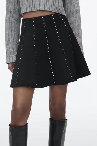 

skirts rdmq 2023 women riveted mini fashion vintage slim high waist spring autumn causal elegant aline 230225, Black