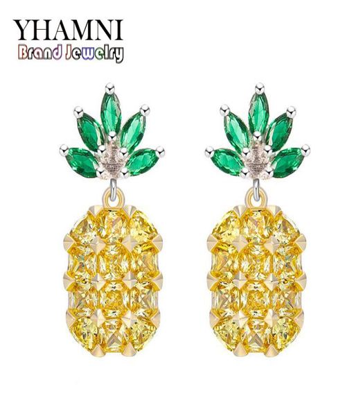 

yhamni new yellow crystal fruit pineapple earrings bridal large drop earrings natural crystal jewelry for women e44553745956, Golden;silver