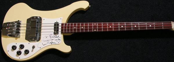 

4001cs chris squire signature creme electric bass guitar neck thru body, black hardware ; dot inlay, sandwich headstock