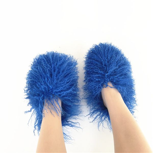 

slippers summer women plush flat mongolian fur slides shoe home fashion 230224, Black
