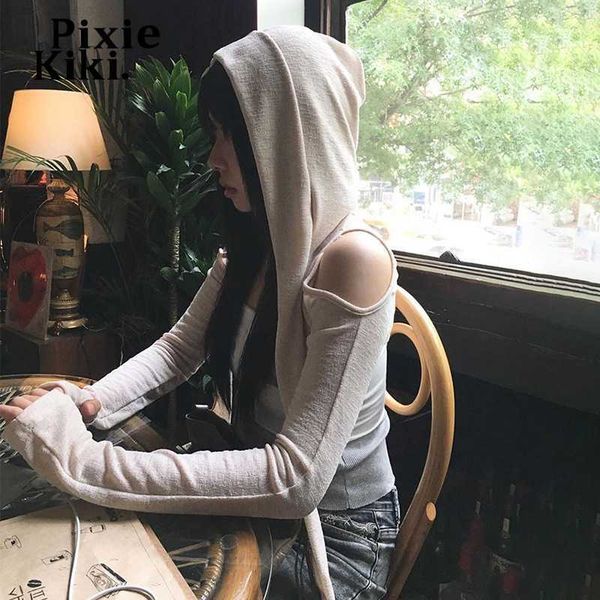 

pixiekiki hooded long sleeve crop subversive clothing y2k streetwear women trendy t-shirts grunge clothes p71-bg24 0225, White