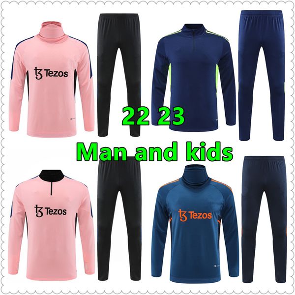 

23 24 kids and man utd tracksuit training suit 22 23 boys martial rashford football half zipper jacket sportswear foot jogging, Black