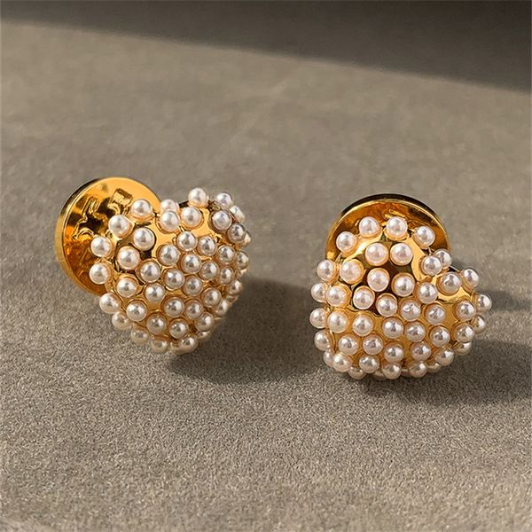

french exquisite millet love pearl earrings stud female gold light luxury high-grade temperament all-match jewelry accessories, Golden;silver