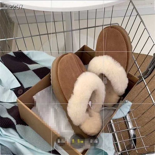 

women australia disquette classic slippers slides full fur winter snow warm boots snow boot fashion platform slipper sandals us4-12 wpf, Black
