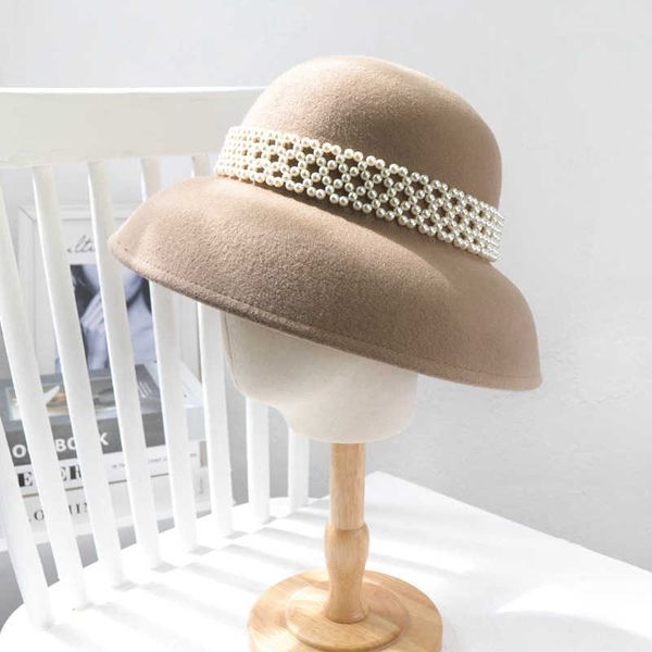 

wide brim hats r049 french ladies woolen fisherman hat bell-shaped retro basin hat dome woolen bucket hats wool fedora hats p230327, Blue;gray
