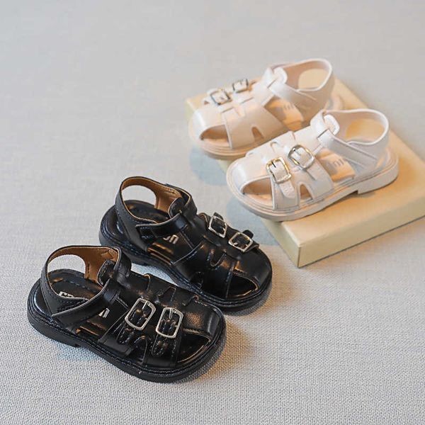 

sandals boys covered toes simple japanese style black sport sandals kids fashion 2022 summer new hook loop flat casual children shoes z0225, Black;red