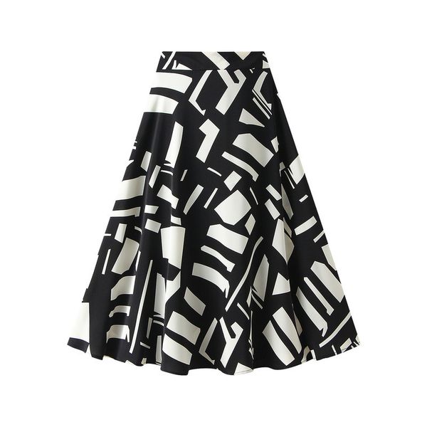 

skirts spring summer geometric chiffon skirt for women 2023 high waist slimming midlength large swing temperament woman 230225, Black