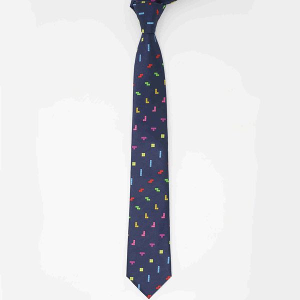 

neck ties microfiber jacquard game tetris blocks necktie tetriminoes tie men game theme tie, Blue;purple