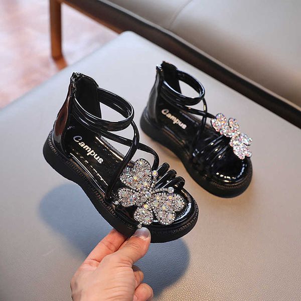 

sandals girls sandals bling princess shoes 2023 summer new rhinestones bow roman sandals children's shoes kids beach sandals h48 z0225, Black;red