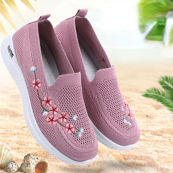 

dress shoes women sneakers mesh breathable floral comfort mother shoes soft solid color fashion female footwear lightweight shoes for women, Black