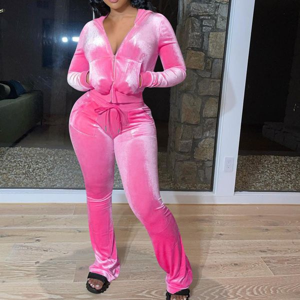

women's two piece pants vintage velvet 2 piece set women tracksuit autumn winter sport casual suit solid long sleeve crop jacket hoodie, White