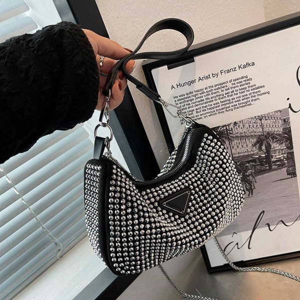 

luxury fashion bag women's new full diamond one shoulder zipper dinner party armpit small square handhigh