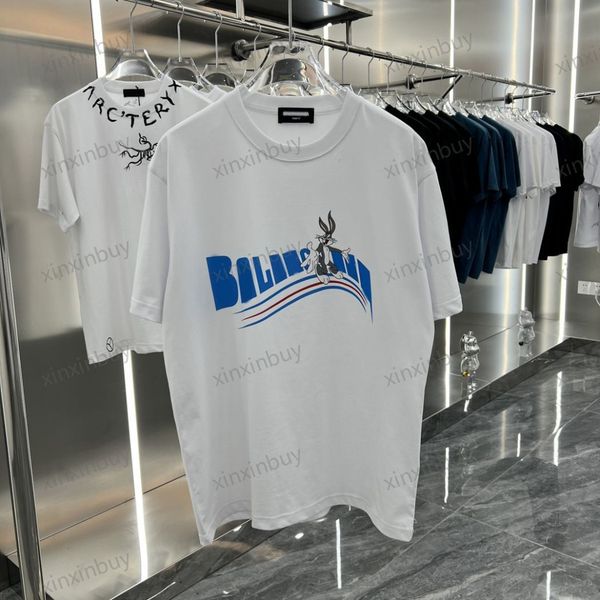 

xinxinbuy men designer tee t shirt 23ss paris sea wave rabbit letter print short sleeve cotton women white black khaki xs-3xl, Black;brown