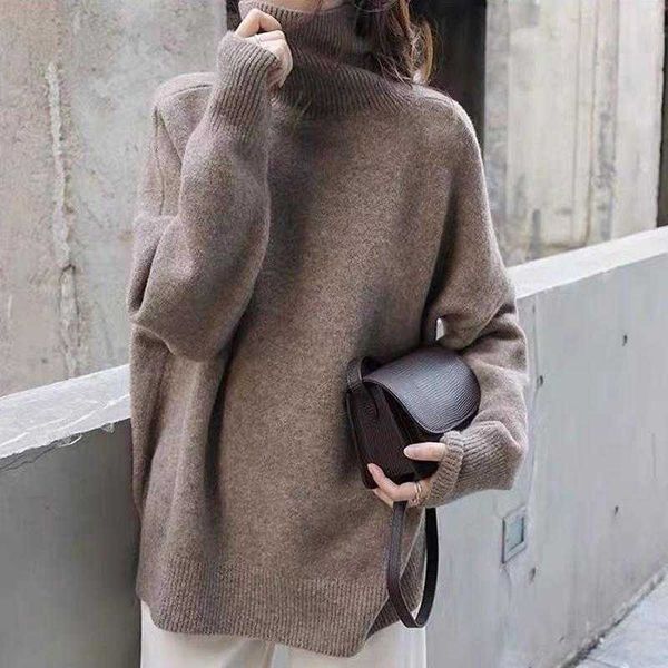 

women's sweaters turtle neck cashmere sweater women korean style loose warm knitted pullover 2021 winter outwear lazy oaf female jumper, White;black