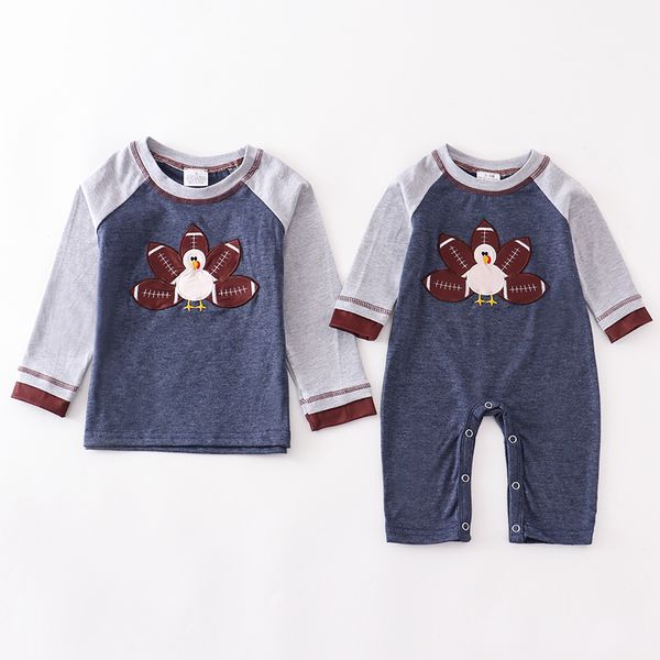 

t shirts girlymax fall winter thanksgiving baby boys cotton turkey long sleeve stripe romper toddler t shirt raglans kids clothing 230224, Blue