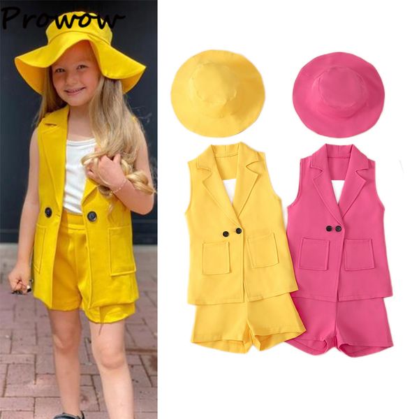 

clothing sets prowow 210y summer girl 's suit sleeveless vneck coatwhite tshirtsshortshat 4pcs kids clothes girls' set baby 230225, White