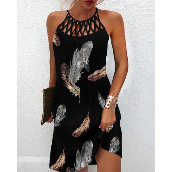 

dress europe and the united states spring and summer new amazon national wind flower net with sleeveless casual dress women black feather dr, Black;gray