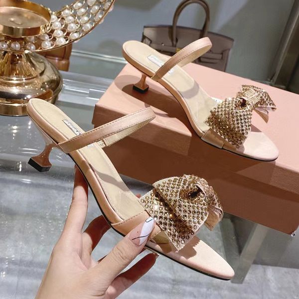 

rhinestone slippers women fashionable comfortable satin bow factory shoes designer high heeled sandals black quality casual beach open toe b