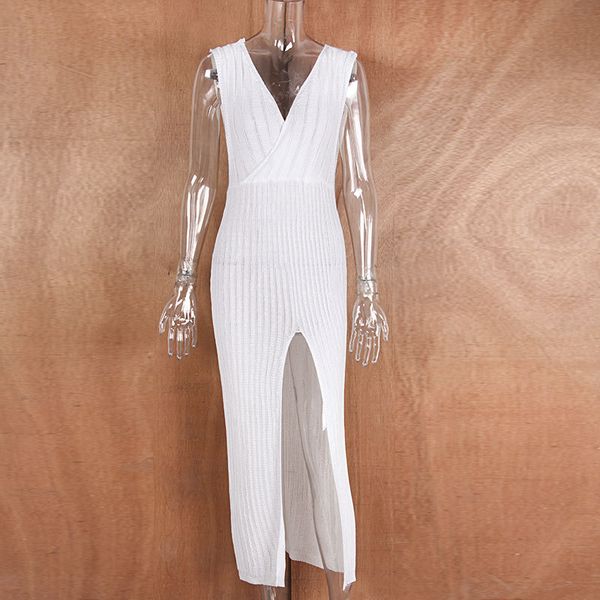 

v-neck beach sunscreen backless slit swimsuit dress f283, White;black