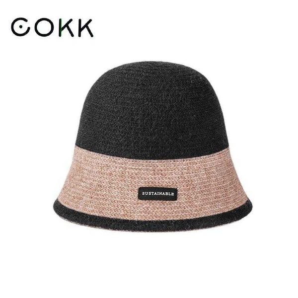 

hbp cokk hats wide bucket brim hat women winter autumn knitted hats for women thick warm bucket cap fisherman hat gorro color matching korea, Blue;gray