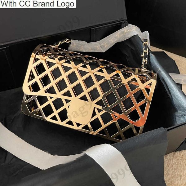 

cc brand cross body 23ss metal hollow dinner designer bags with black lambskin coins purse hardware chain gold check shoulder crossbody wall