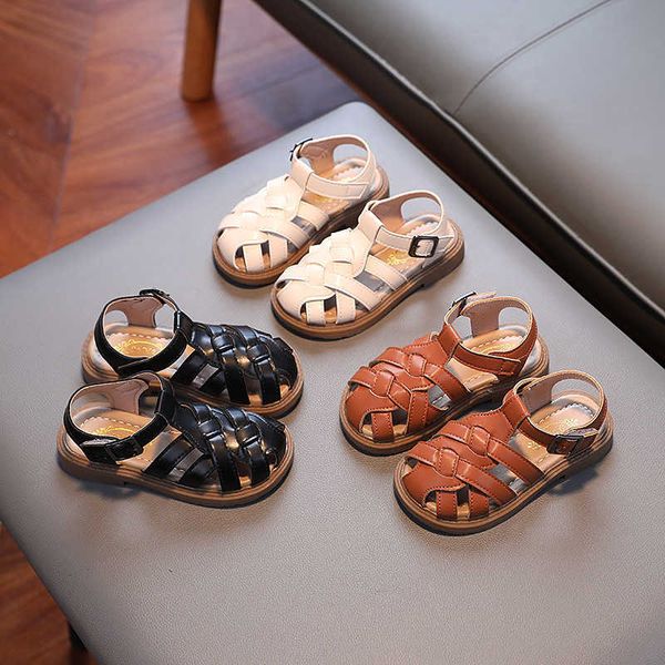 

sandals summer new kids sandals for boys covered toes simple japanese style 2022 girls soft children roman beach shoes flat brown casual z02, Black;red