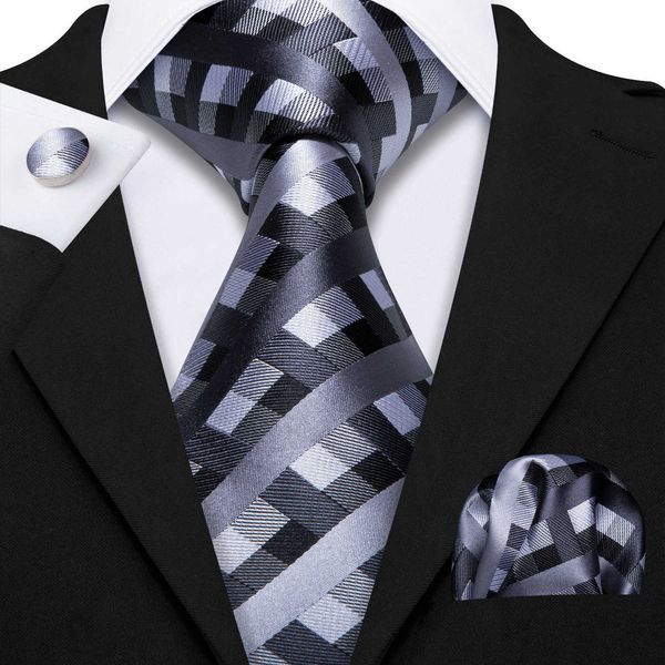

neck ties silk tie for men black white gray plaid necktie novelty tie set handkerchief cufflinks for wedding business party barry wang j2302, Blue;purple