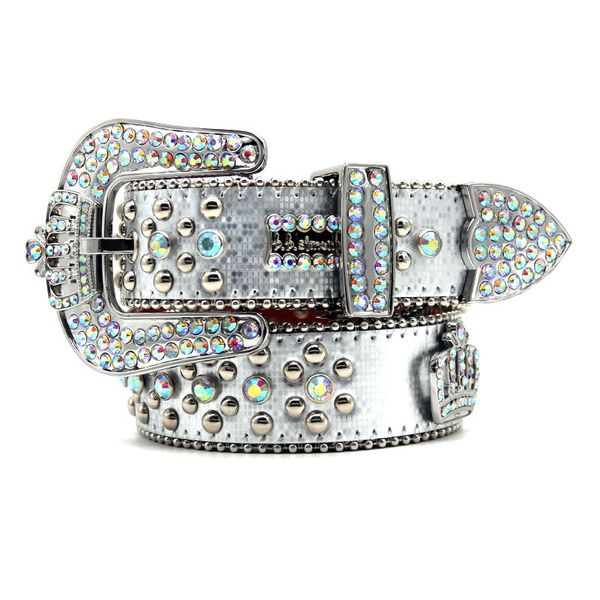 

2023 designer bb simon belt for man woman designer imperial crown shiny diamond belt black on black blue white multicolour with bling rhines, Black;brown