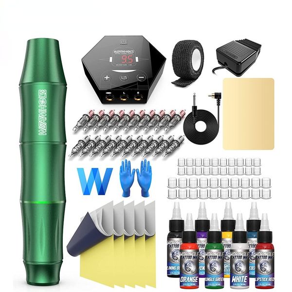 

Professional Tattoo Machine Kits Tattoo Rotary Pen Set With Power Supply Cartridges Needles Tattoo Body Art tattoo supplies