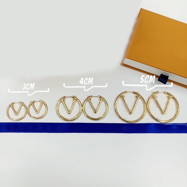 

women hoop earrings fashion womens big circle simple stud earring jewelry luxurys designer earrings letter v hoops 3cm 4cm 5cm 21081205r, Golden;silver
