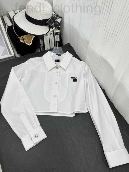 

women's blouses & shirts designer 23 early spring new small lapel cuffs rhinestone button decoration long-sleeved short shirt b1mo, White