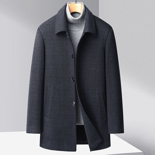 

men' blends men black shadow plaid pattern en blend overcoat turn down collar single-breasted thicken quilted cashmere coat outfits 230