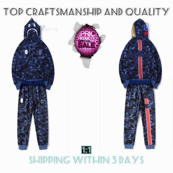 

craftsmanship mens hoodies suit apes hoodie designer jacket shark pullover tiger full zip color harajuku sweatshirt fashion co-branding camo, Black