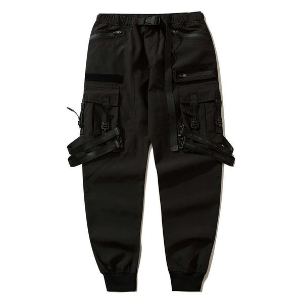 

men's pants hip hop harem joggers men cargo pants zipper pocket streetwear harajuku ribbon letter black pants trousers punk sportswear