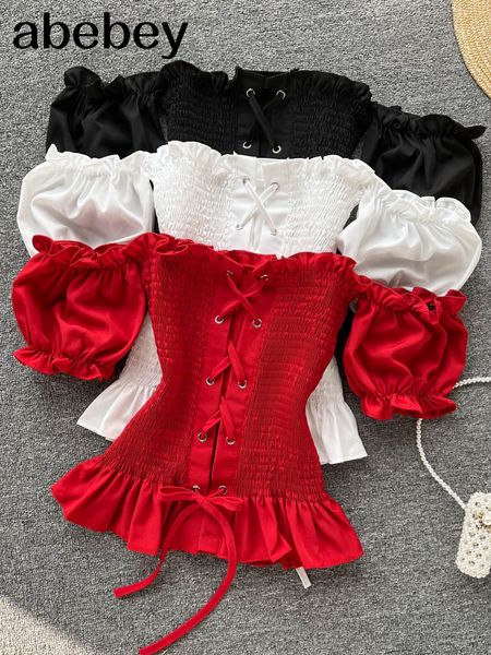 

women's blouses shirts girls short sleeve women fashion short crop holiday solid color casual blouse l861 230225, White