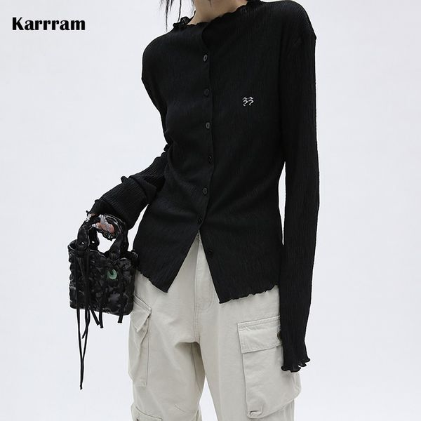 

women's blouses shirts karrram yamamoto style black shirt dark aesthetic gothic blouse grunge japanese emo alt clothes pleated design g, White