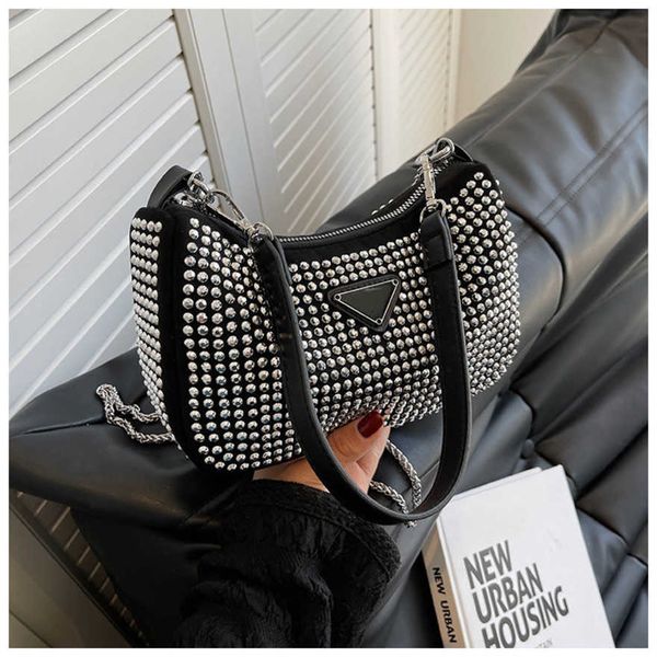 

luxury fashion bag the same autumn and trend fashionable rhinestone hobo armpit small square leisure temperament chain obliquehigh