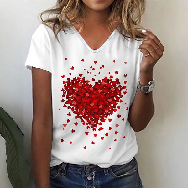 

women's tshirt fashion t love print vneck female short sleeve harajuku ladies tshirts oversized tee women 230225, White
