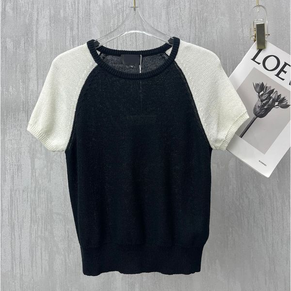 

2023 women's sweaters crew neck short sleeve black and white classic color scheme, White;black